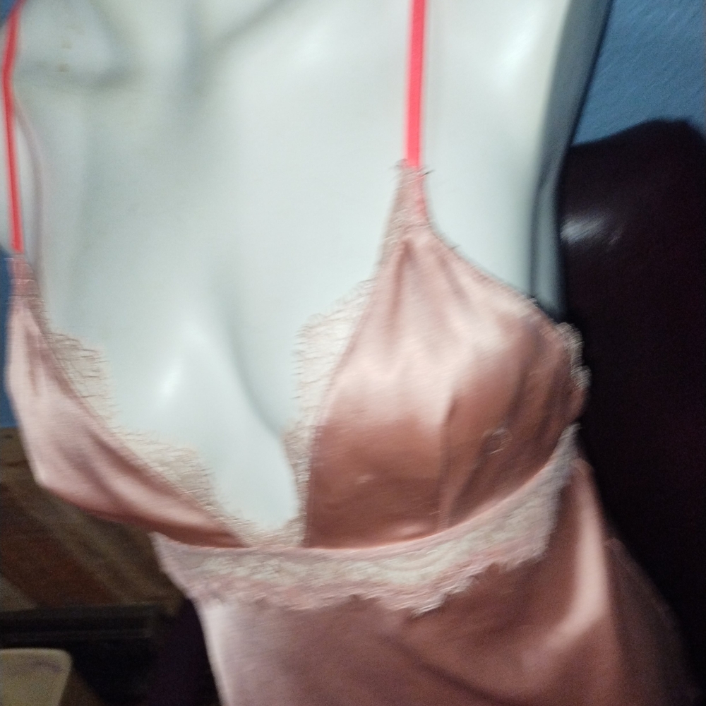 Victoria's Secret Peach Lace Trim Silky Slip - Picture 2 of 5